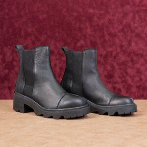 Sorel Women Joan Now Black Leather Waterproof Elastic Chelsea Ankle Boots sz 11